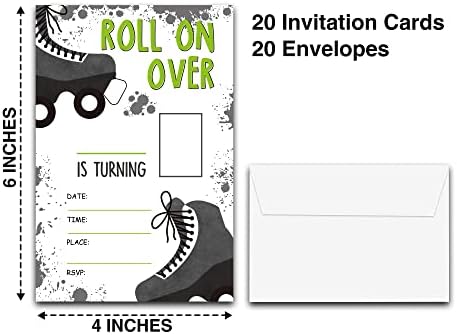 Detiho 4 x 6 החלקה על החלקה על מסיבת יום הולדת כרטיסי הזמנה עם מעטפות - גלגל מעל - הזמנה למסיבת החלקה על גלגיל - 20 סטים - E10
