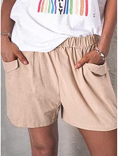 מכנסיים קצרים סרבל לנשים כותנה מכנסיים קצרים נשים מותניים עם כיסים אלסטי מזדמן אימון אמצע אורך מכנסיים קצרים עבור