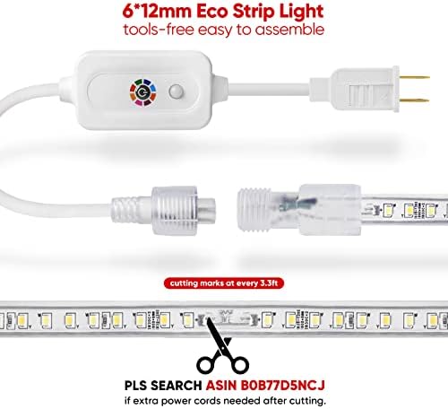 Shine Decor Eco Strip Light CCT מכוון 3-לבן, שלט רחוק 2800-6000,000 אורות LED הניתנים להחלפה, 50ft 120 וולט תזמון ניתן לחיבור תאורת חבל ETL ברשימה IP65 אטום למים לחיצוניות מקורה