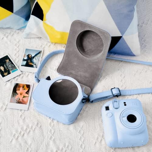 מוזירי קינוקו מגן מקרה עבור פוג ' י אינסטקס מיני 12 מיידי מצלמה-עור מפוצל מיני 12 מצלמה מקרה תיק עם תמונה כיס - מתכוונן רצועת כתף-כחול