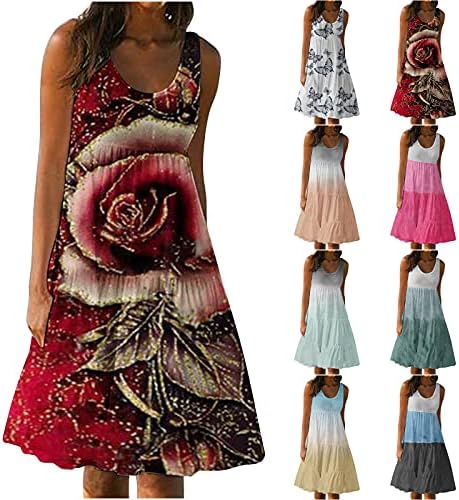 נשים שמלות מידי אורך שרוולים שמלה קיצית קיץ מזדמן שיפוע הדפסת אלגנטי שמלת ראפלס זורם נדנדה חוף שמלה