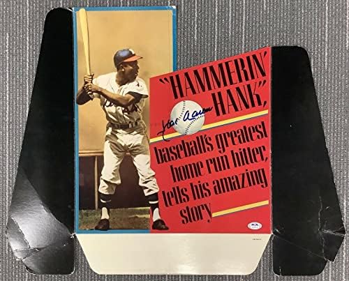 האנק אהרון חתום על גזרת Hammerin Hammerin Book Ad תצוגת Braves Auto Hof PSA/DNA - MLB חתימה חתימה שונות של פריטים