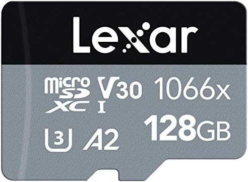Lexar Professional 1066x 128GB MicroSDXC UHS-I כרטיס W/ SD מתאם, C10, U3, V30, A2, Full HD, 4K UHD, עד 160MB/ S נקרא, למצלמות פעולה, מלטים, סמארטפונים יוקרים, טבליות