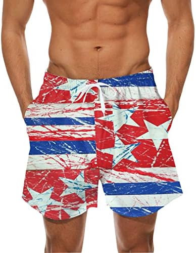 הלבשה גברים של אופנה מקרית קיץ עצמאות יום 3 הדפסת רשת לנשימה מודפס חוף מכנסיים קצרים 5 לוח