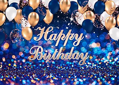 לייקגס 7 על 5 רגל רקע כחול רויאל כחול כהה וזהב רקע מסיבת יום הולדת שמח בלון רקע יום הולדת גברים נשים וילדים רקע מסיבה משפחתית רקע שולחן עוגת באנר איקס-17