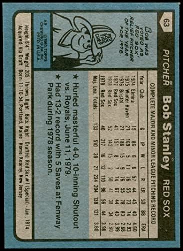 1980 Topps 63 בוב סטנלי בוסטון רד סוקס NM/MT Red Sox
