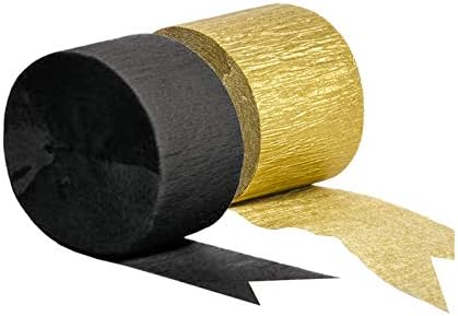 Yeson Black and Gold Creepe Streamers Streamers Streamers Streamers, 12 לחמניות, 1.8inx82ft