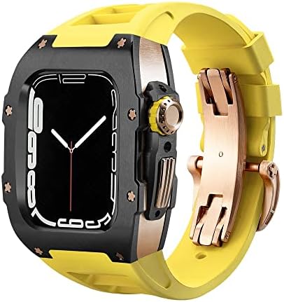 CNHKAU סיבי פחמן מארז יוקרה עבור Apple Watch 8 פס 45 ממ סדרה 7 6 פלדת אל חלד סדרה 8 5 4 SE 44 ממ ערכת שינוי DIY