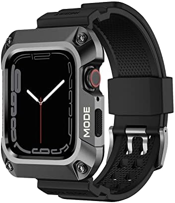 להקות צפייה של Lkurui תואמות את Apple Watch Series 8/7/6/5/4/SE, מקרה מגן מחוגל מחוספס עם רצועות TPU 44/45 ממ