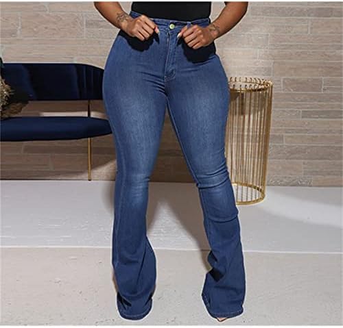 ג'ינס תחתון פלייר פעמון לנשים מותניים גבוהים נמתחים רגל רחבה מכנסי מכנסי הרזיה קלאסיים רטרו נוח ג'ין