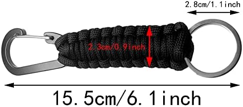 Bllndx Paracord מחזיק מפתחות 2 יחידות הישרדות שחורה Paracord שרוך שרוך רב -פונקציונלי חבל טבעות מפתח קליפ מפתח קליפ פרקורד שרוך קליפ