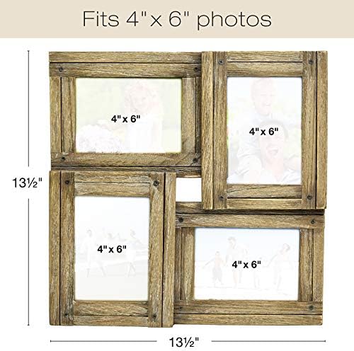 מסגרות תמונה של קולאז 'מעץ במצוקה כפרית: מחזיק ארבע תמונות 4x6: מוכנות לתלייה. שיק עלוב, סחף עץ, ברנווד, בית חווה, קולאז 'מסגרת עץ משוחזר