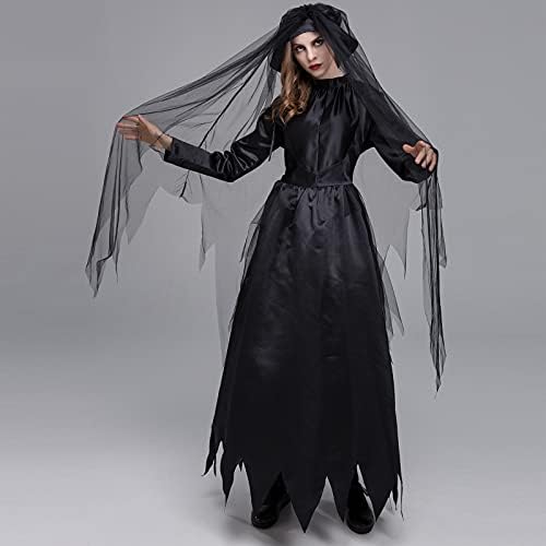 נשים ליל כל הקדושים שמלה, נשים זומבי הכלה תלבושות רוח רפאים מכשפה מקסי שמלות קוספליי המפלגה שמלה עם צעיף גותי תלבושות