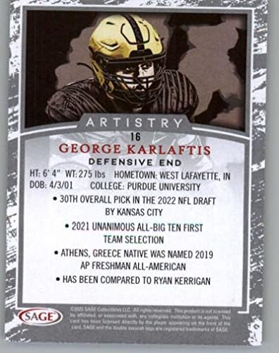 2022 SAGE ARTISTRY כסף 16 GEORGE KAPLAFTIS PURDUE BOILMAKERS RC TROOKIE FORTBOUT CARD