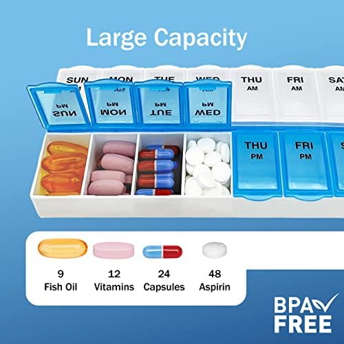אמזון טיפול בסיסי בבוקר / בערב מארגן גלולות שבועי, גדול, כחול / ניטרלי