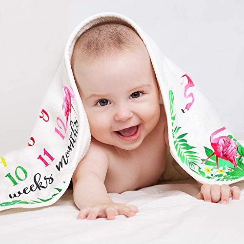 שמיכת אבן דרך חודשית של illikkuyax, 40 × 60 אינץ 'תינוקת ראשונה בשנה הראשונה פינק פלמינגו שמיכת אבן דרך, צמר פלנל, צילום צילום צילום צילום לנער הילדה