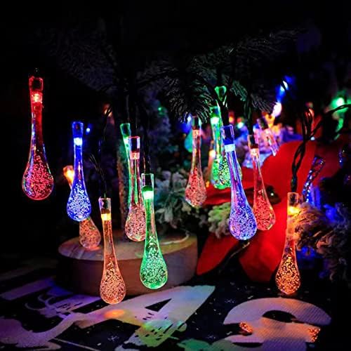 INODOZ אורות מיתר סולאריים חיצוניים אור סולארי אור 30 LED 8 מצבים מרובי צבע טיפת מים תאורה לפטיו לגינה חדר שינה מקורה חדר חג המולד חצר חצר מרפסת קישוט LED רך אורות חג מולד