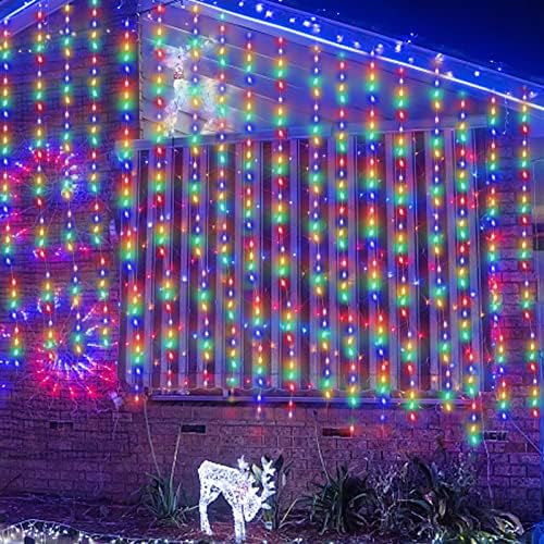 Turnmeon 300 LED חלון חג המולד וילון מיתרים אורות קישוט, טיימר 8 מצבים שלט רחוק USB אורות פיות מופעלים על חג המולד מסיבת חדר שינה בית חיצוני עיצוב קיר מקורה, 10X10 רגל