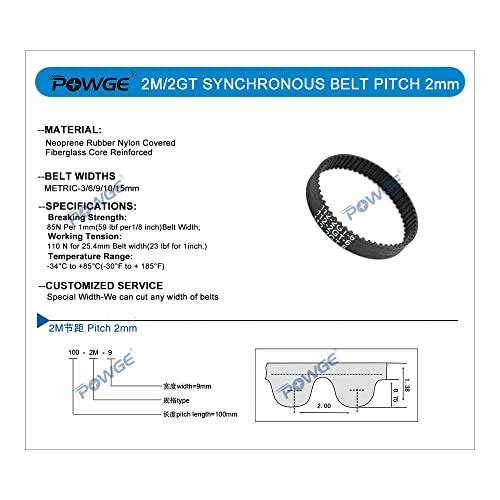 POWGE GT2 2 MGT 2GT תזמון סינכרוני חגורת תזמון אורך המגרש אורך 90/94/96/98/100/102/104/106/108/110/112/114/116/118/120 ממ רוחב 6 ממ/9 ממ 2 ממ לולאה סגורה, חבילה של 5 יח '