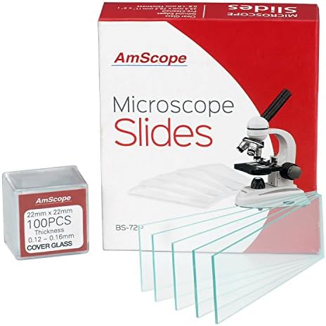מיקרוסקופ מונוקולרי מורכב של אמסקופ מ-150 שניות, עיניות 10 ו-25 פעמים, הגדלה של 40-1000 פעמים וחתיכות של שקופיות מיקרוסקופ ריקות שניקו מראש ו-100 חתיכות של כיסויים מרובעים מכסים זכוכית