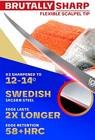 סכין פילה דלסטרונג - 7 אינץ '- סכין מטבח גמישה - סדרת סנטוריון-שוודית 14 ג28 נ ' פלדת אל-חלד גבוהה פחמן-עצמות , זמירה, הפשטה-חד כתער - ידית ג10-עם נדן