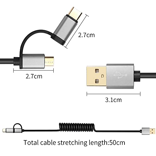 Riieyoca מסוג C & Micro USB 2 בכבל טעינה מהיר, טעינה מהירה מפותלת וחוט נתונים עבור מכשירי אנדרואיד וסוג C, כבל טעינה לרכב, מתוח 30-50 סמ