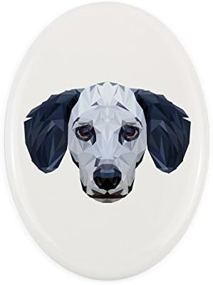 דלמטי, מצבה קרמיקה לוח עם תמונה של כלב, גיאומטרי