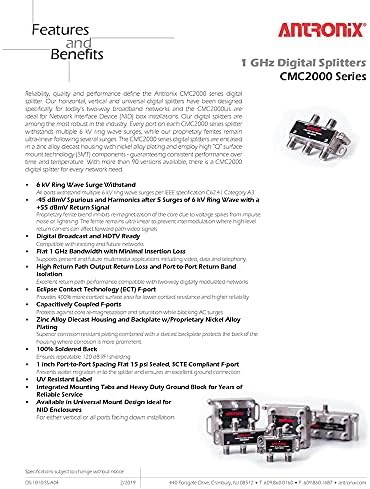 Antronix CMC2002H 2-Way- חבילה-מפצל אופקי -3.5dB יציאות 5-1002 מגה הרץ איכות מקצועית גבוהה עבור טלוויזיה בכבלים ומפעל אינטרנט אטום עם ברגים