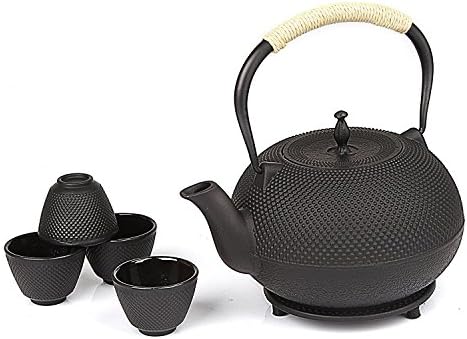 ערכת תה תה של ברזל יצוק יפני בן 6 חלקים שחור עם טריבט