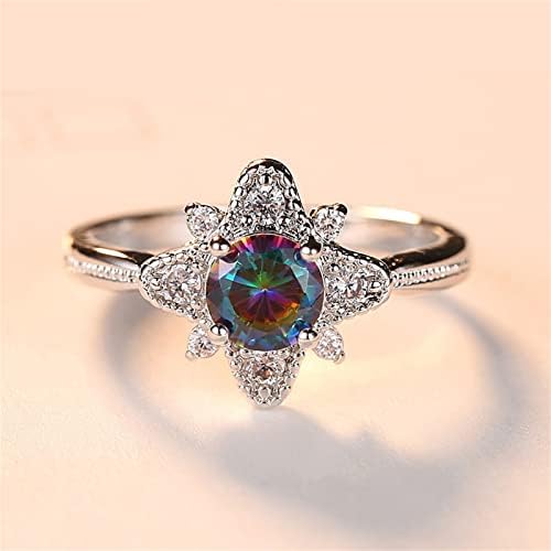 2023 חדש נשים פשוט שבעה צבע עגול זירקון טבעת תכשיטים כפול לב מתכוונן טבעת