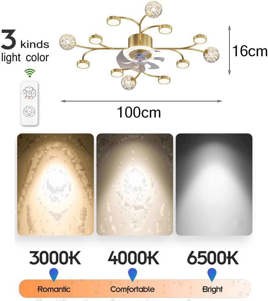 מאוורר תקרת LED של LED עם אורות, מאוורר הרכבה בגודל 39.4 אינץ