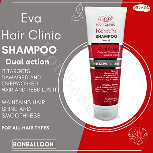 Eva Hair Clinic Keratin Shampoo Dual Action Intensive Repair It Targets Damaged And Stressed Hair And Rebuilds Maintains Hair Shine And Smoothness For All Hair Types كراتين شامبو