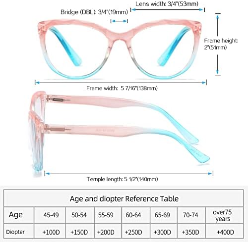 יולוקי 4 מארז גדול כחול אור חסימת קריאת משקפיים, אופנה חתול עין גבירותיי מחשב קוראי עם אביב ציר, אנטי בוהק לחץ בעיניים משקפיים לנשים +1.25