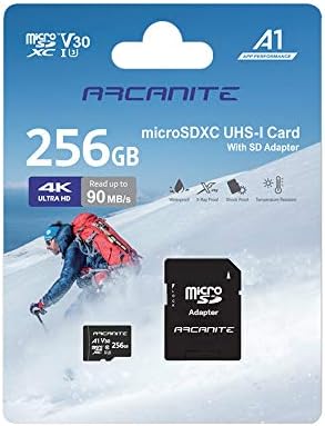 Arcanite 256GB כרטיס זיכרון MicroSDXC עם מתאם - A1, UHS -I U3, V30, 4K, C10, Micro SD, מהירויות קריאה אופטימליות עד 90 מגה/שניות