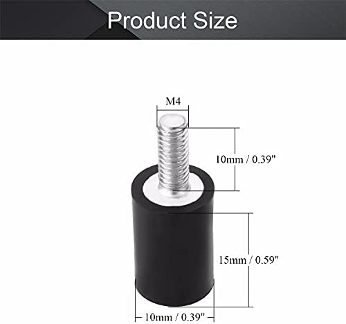 MROMAX M4 x 10 ממ חטפני שרשור זכר 0.39 DIA x 0.59 גובה גומי זעזועים בולמי זעזועים מבודדים 10x15 ממ חוט רכיבים מתכת אנטי רטט מבודדים למשאבת המנוע גנרטור סובבי רכב שחור 2 יחידים