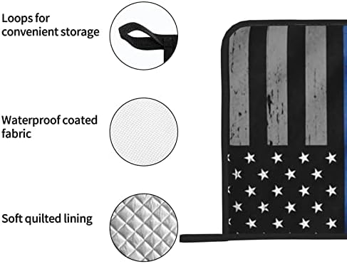 דגל קו כחול דק אמריקאי 2 מחזיקי סיר אריזה למטבח מחזיקי סיר עמידים בפני חום מגדיר תנור רפידות חמות מחזיקי סיר לבישול