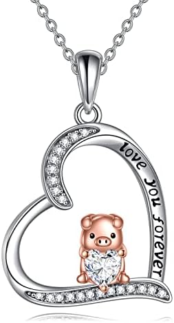 חזיר שרשרת תכשיטי מתנות 925 סטרלינג כסף חמוד בעלי החיים תליון עם לב שרשרת לנשים ילדה יום הולדת