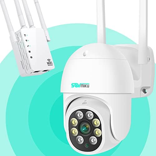משחזר Wi-Fi Wi-Fi של 1200 מגהביט לשנייה ו- SFWHD313 מצלמת Sovmiku למעקב ביתי, PAN ו- TILT Outdoor WiFi מצלמת אבטחה, נוף 360 °, 3 מגה-פיקסל, Spotliht, צבע ראיית לילה צבע
