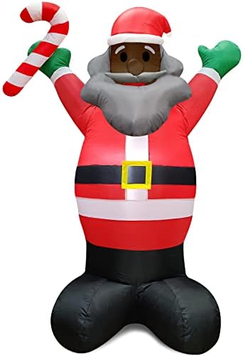 Turnmeon 5 ft מתנפחים לחג המולד קישוט חיצוני שחור סנטה קלאוס להחזיק קנדי ​​קני פוצץ קישוטים לחג המולד עם נורות LED לעיצוב חג המולד מקורה מחוץ לחצר חצר גן חופשת מסיבה ביתית