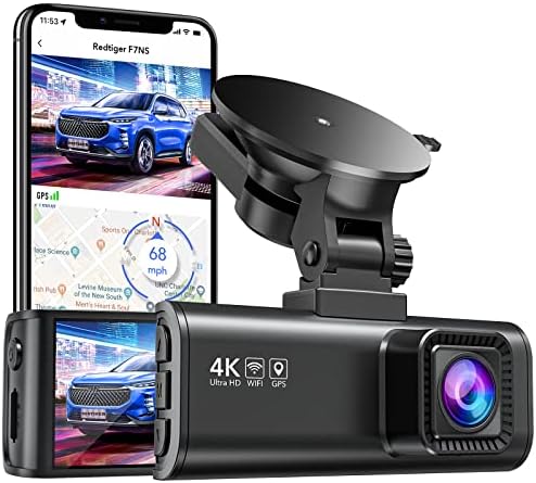 מצלמת מקף Redtiger למכוניות, 4K UHD 2160P מצלמת רכב חזית, Wi-Fi GPS, מסך LCD 3.18 , ראיית לילה, זווית רחבה של 170 מעלות, WDR, חיישן G, צג חניה 24 שעות, תמיכה במקסימום 256GB מקסימום