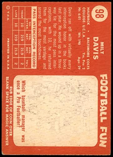 1958 Topps 98 Milt Davis Baltimore Colts Ex Colts Los Angeles City/UCLA