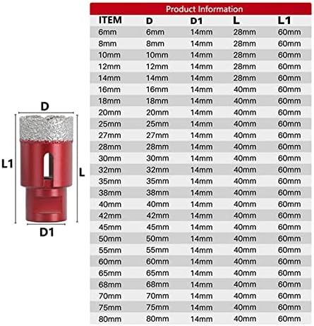 Xmeifeits מקדחות מקצועיות 1pc 6 ממ -80 ממ חוט ואקום פותח חור מכוסה קידוח ליבה M14 מטחנת זווית אדומה ליהלום אריחי קרמיקה שיש.