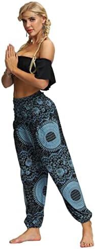 Alidamo's Smocked מותניים המותניים Hippie Boho Yoga Palazzo מכנסיים מזדמנים בגודל אחד עבור m/l