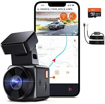 צרור: Vantrue E1 Lite 1080p WiFi Mini Dash Cam עם GPS ומהירות + 256 ג'יגה כרטיס MicroSD + סוג C uSB ערכת Hardwire