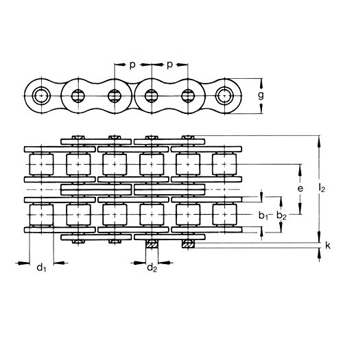 Ametric 10b-2 ISO, קופסת 5 מטר, שרשרת הרים כפולה, 2052 SSX5M אמטרי חלק מס ', 15.87 ממ המגרש, 9.65 ממ, 10.16 ממ, 36.2 ממ, 5/8x3/8, 5.08 ממ סיכה דיא,