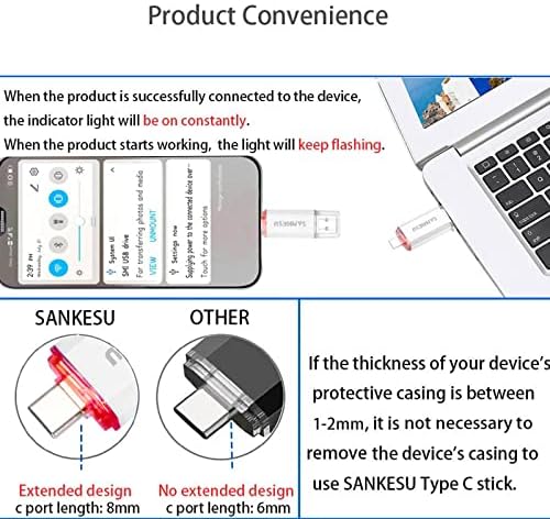 Sankesu 512GB USB C כונן הבזק 2 ב 1 OTG USB C ו- USB A 3.0 כונן אגודל USB כונן C כונן אחסון נתוני זיכרון תואם לסוג OTG C טלפון/טאבלט/מחשב נייד/PC