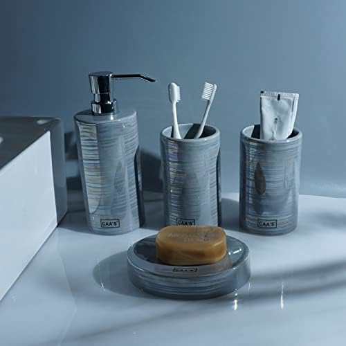 אביזרי אמבטיה של CAA קבעו 4 חתיכות מסלול סבון קרמיקה מברשת שיניים מחזיק כוס ומנה סבון קישוט ביתי סט משטח אמבטיה Accessoy סט, אפור, lasi-01
