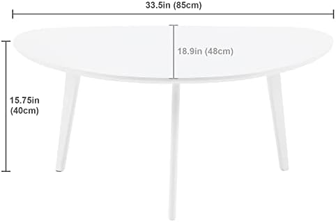 שולחן קפה סגלגל לבן קטן לסלון, שולחן קפה מודרני באמצע המאה, לבן, 18.9 אינץ 'על 33.47 אינץ ' על 15.75 אינץ'