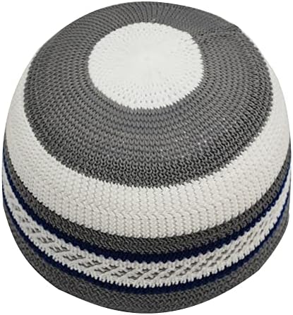 אתקופי רך לבן ואפור עם כחול כהה קווים ניילון נמתח מרקם קופי כובע גולגולת כובע מנוקד קווים